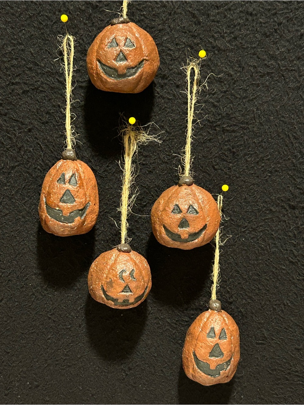 Set of 5 Primitive-Style Hanging Jack-o'-Lantern Ornaments Halloween Decor